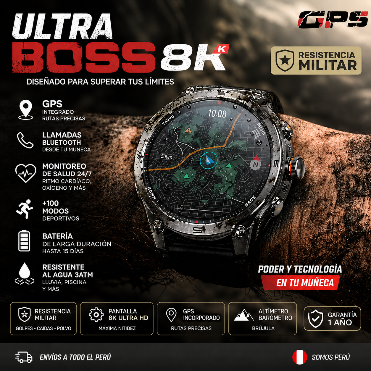 ULTRA BOSS® – RELOJ MILITAR GPS 8K