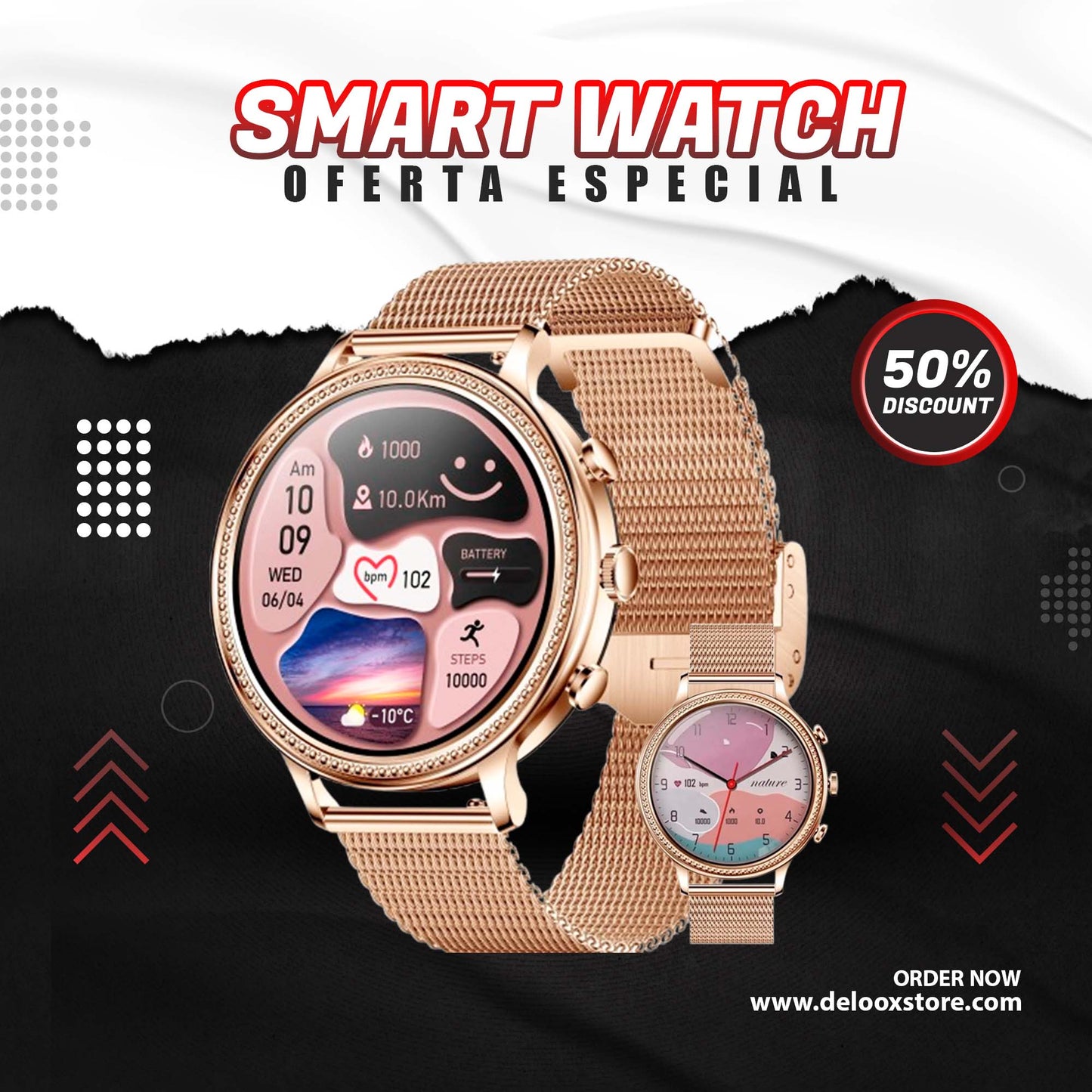 💕PROMO SMARTWATCH ELEGANT GOLD + CORREA ADICIONAL🎁